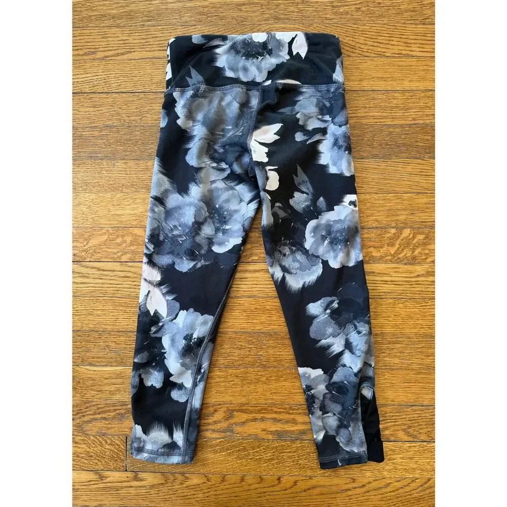 Old Navy Active Girls' Black Floral Leggings Size 6-7